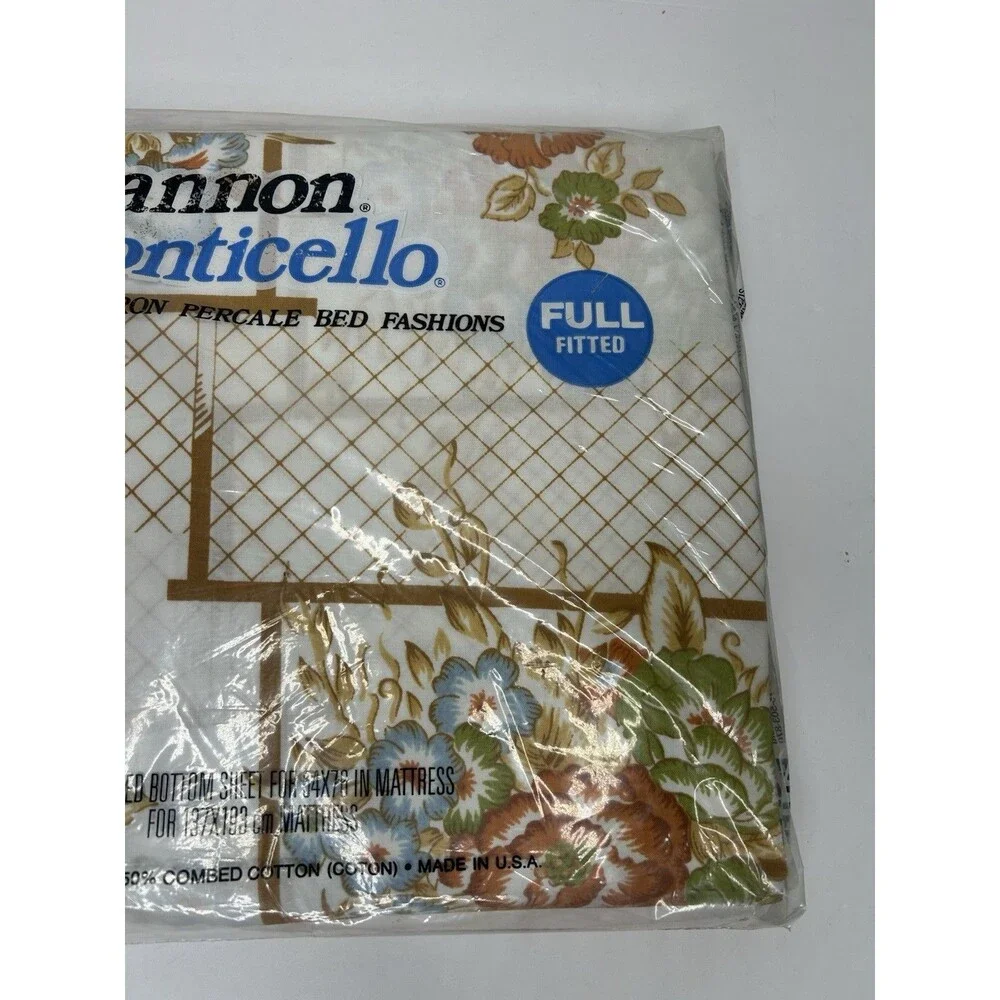 Vintage Cannon Monticello Window Garden No-Iron Percale Fitted Sheet Full Fitted